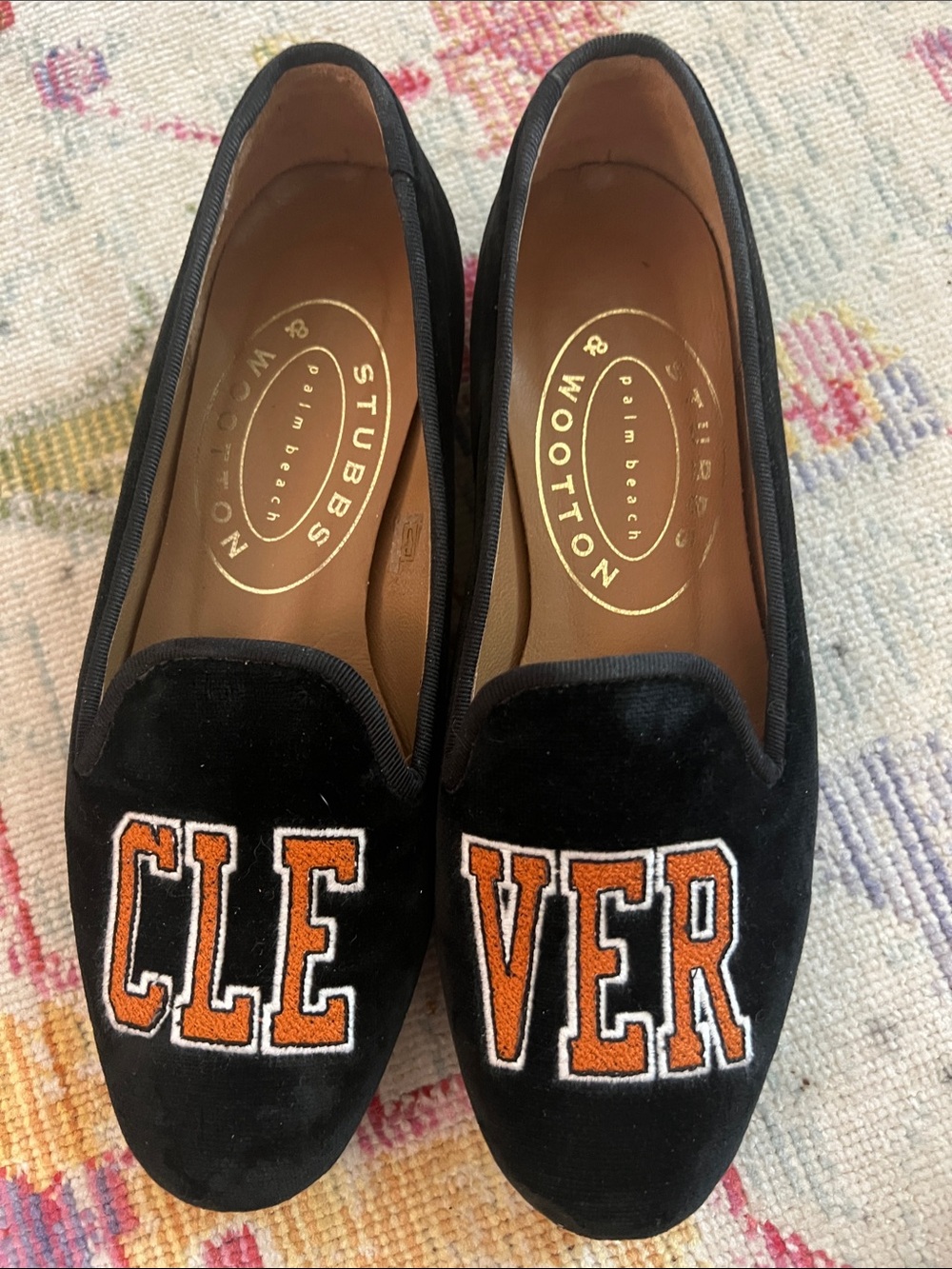 Stubbs & Wootton Black Velvet CLE/VER Embroidered Loafers